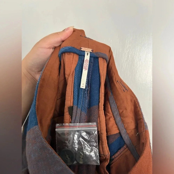 Free People Plaid Blue Brown Wide Leg Trouser size 2 NWOT - Picture 10 of 12